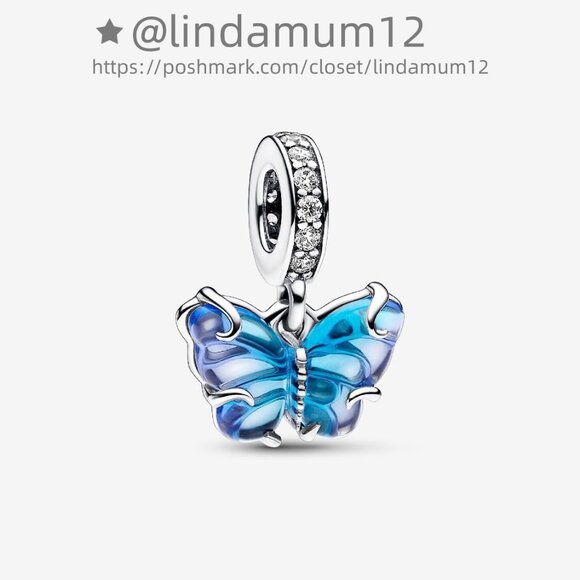 Pandora Blue Murano Glass Butterfly Dangle Charm - Picture 1 of 4